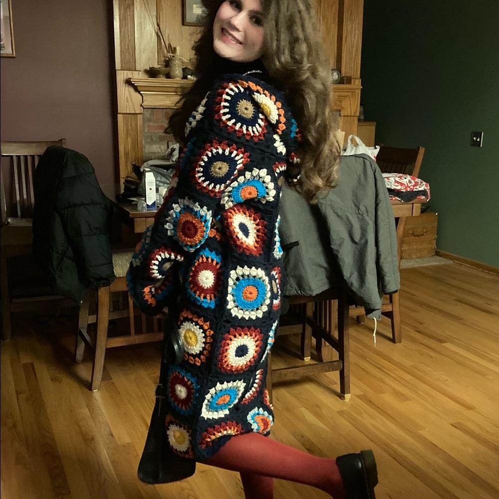 BY mommys_attic ->Hand crocheted long cardigan hooded sweater by crochet_by_ayla - Picture 1 of 10